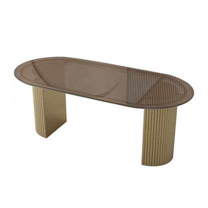 Oval Double Pedestal Modern Dining Table Fixed Table for Dining Room Glass Without Chairs Clearhalo 'Dining Tables & Seating' 'Dining Tables' 'dining_table' 'furn' 'furn_dining_table' 'Furniture' 'furniture_dining_table' 'Kitchen & Dining Furniture' 'kitchen' 'kitchen_dining_table' 4863571