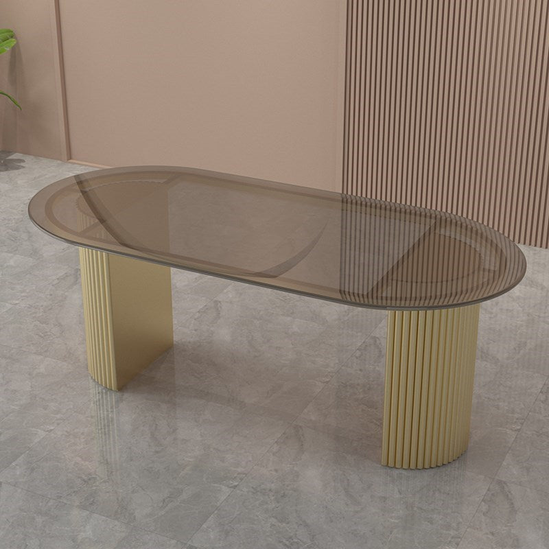 Oval Double Pedestal Modern Dining Table Fixed Table for Dining Room Clearhalo 'Dining Tables & Seating' 'Dining Tables' 'dining_table' 'furn' 'furn_dining_table' 'Furniture' 'furniture_dining_table' 'Kitchen & Dining Furniture' 'kitchen' 'kitchen_dining_table' 4863580