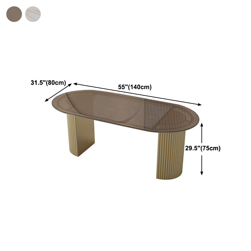 Oval Double Pedestal Modern Dining Table Fixed Table for Dining Room Clearhalo 'Dining Tables & Seating' 'Dining Tables' 'dining_table' 'furn' 'furn_dining_table' 'Furniture' 'furniture_dining_table' 'Kitchen & Dining Furniture' 'kitchen' 'kitchen_dining_table' 4863584