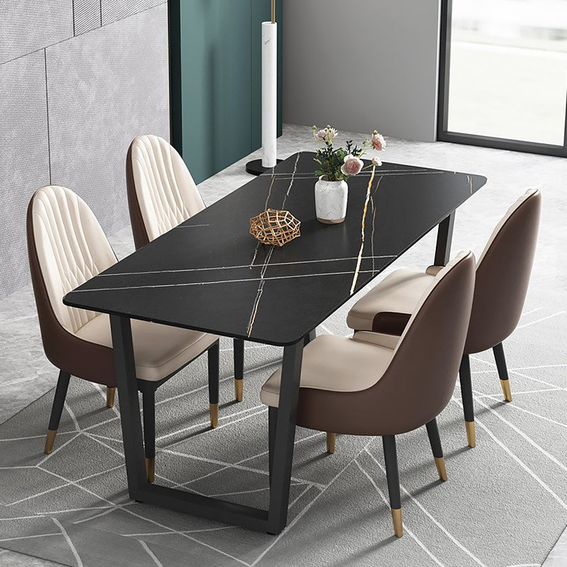 Industrial Style Stone Dining Table Sled Base Indoor Dining Room Collection Black 70.9"L x 31.5"W x 29.5"H Without Chairs Clearhalo 'Dining Tables & Seating' 'Dining Tables' 'dining_table' 'furn' 'furn_dining_table' 'Furniture' 'furniture_dining_table' 'Kitchen & Dining Furniture' 'kitchen' 'kitchen_dining_table' 4863587