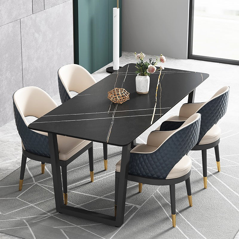 Industrial Style Stone Dining Table Sled Base Indoor Dining Room Collection Black 55.1"L x 27.6"W x 29.5"H Without Chairs Clearhalo 'Dining Tables & Seating' 'Dining Tables' 'dining_table' 'furn' 'furn_dining_table' 'Furniture' 'furniture_dining_table' 'Kitchen & Dining Furniture' 'kitchen' 'kitchen_dining_table' 4863589