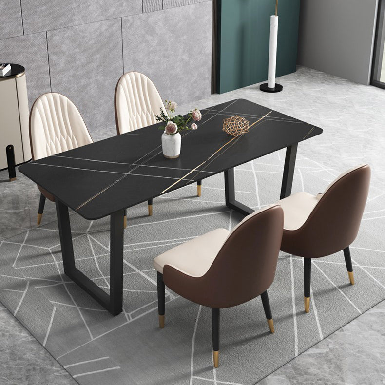 Industrial Style Stone Dining Table Sled Base Indoor Dining Room Collection Black 63"L x 31.5"W x 29.5"H Without Chairs Clearhalo 'Dining Tables & Seating' 'Dining Tables' 'dining_table' 'furn' 'furn_dining_table' 'Furniture' 'furniture_dining_table' 'Kitchen & Dining Furniture' 'kitchen' 'kitchen_dining_table' 4863590