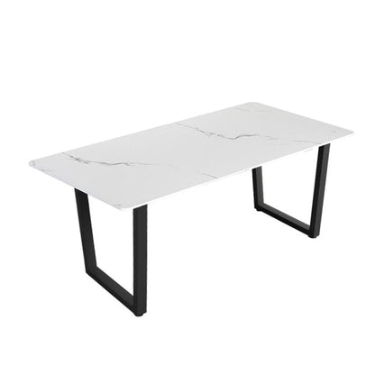 Industrial Style Stone Dining Table Sled Base Indoor Dining Room Collection White Without Chairs Clearhalo 'Dining Tables & Seating' 'Dining Tables' 'dining_table' 'furn' 'furn_dining_table' 'Furniture' 'furniture_dining_table' 'Kitchen & Dining Furniture' 'kitchen' 'kitchen_dining_table' 4863591
