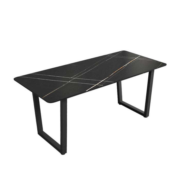 Industrial Style Stone Dining Table Sled Base Indoor Dining Room Collection Black 47.2"L x 23.6"W x 29.5"H Without Chairs Clearhalo 'Dining Tables & Seating' 'Dining Tables' 'dining_table' 'furn' 'furn_dining_table' 'Furniture' 'furniture_dining_table' 'Kitchen & Dining Furniture' 'kitchen' 'kitchen_dining_table' 4863595