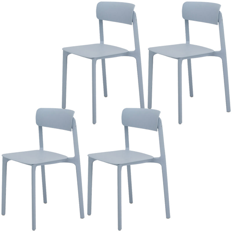 Modern Style Stackable Plastic Chair Open Back Dining Side Chair Gray Blue 4 Piece Set Clearhalo 'Dining Chairs' 'Dining Tables & Seating' 'dining_chair' 'furn' 'furn_dining_chair' 'Furniture' 'furniture_dining_chair' 'Kitchen & Dining Furniture' 4863607