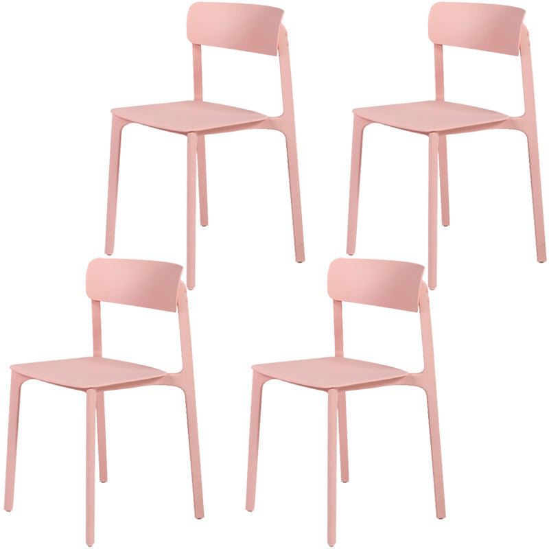 Modern Style Stackable Plastic Chair Open Back Dining Side Chair Pink 4 Piece Set Clearhalo 'Dining Chairs' 'Dining Tables & Seating' 'dining_chair' 'furn' 'furn_dining_chair' 'Furniture' 'furniture_dining_chair' 'Kitchen & Dining Furniture' 4863614