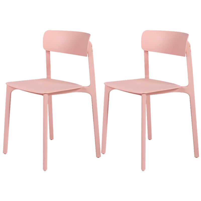 Modern Style Stackable Plastic Chair Open Back Dining Side Chair Pink 2 Piece Set Clearhalo 'Dining Chairs' 'Dining Tables & Seating' 'dining_chair' 'furn' 'furn_dining_chair' 'Furniture' 'furniture_dining_chair' 'Kitchen & Dining Furniture' 4863618