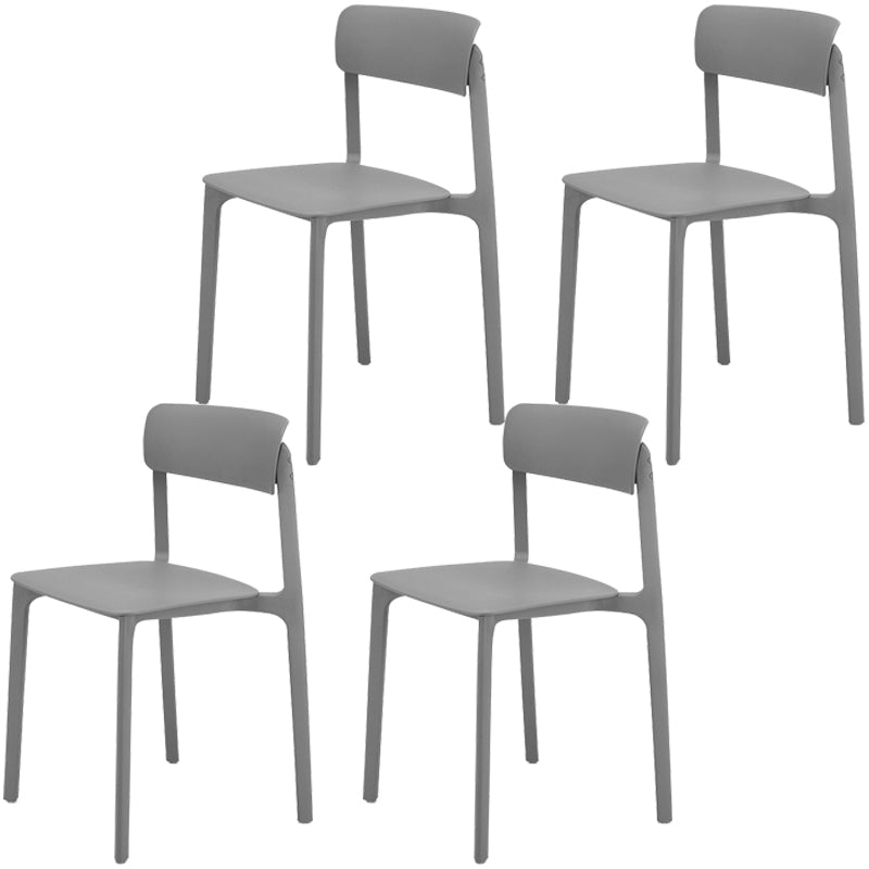 Modern Style Stackable Plastic Chair Open Back Dining Side Chair Grey 4 Piece Set Clearhalo 'Dining Chairs' 'Dining Tables & Seating' 'dining_chair' 'furn' 'furn_dining_chair' 'Furniture' 'furniture_dining_chair' 'Kitchen & Dining Furniture' 4863624