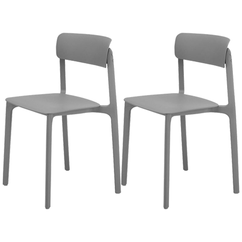Modern Style Stackable Plastic Chair Open Back Dining Side Chair Grey 2 Piece Set Clearhalo 'Dining Chairs' 'Dining Tables & Seating' 'dining_chair' 'furn' 'furn_dining_chair' 'Furniture' 'furniture_dining_chair' 'Kitchen & Dining Furniture' 4863626