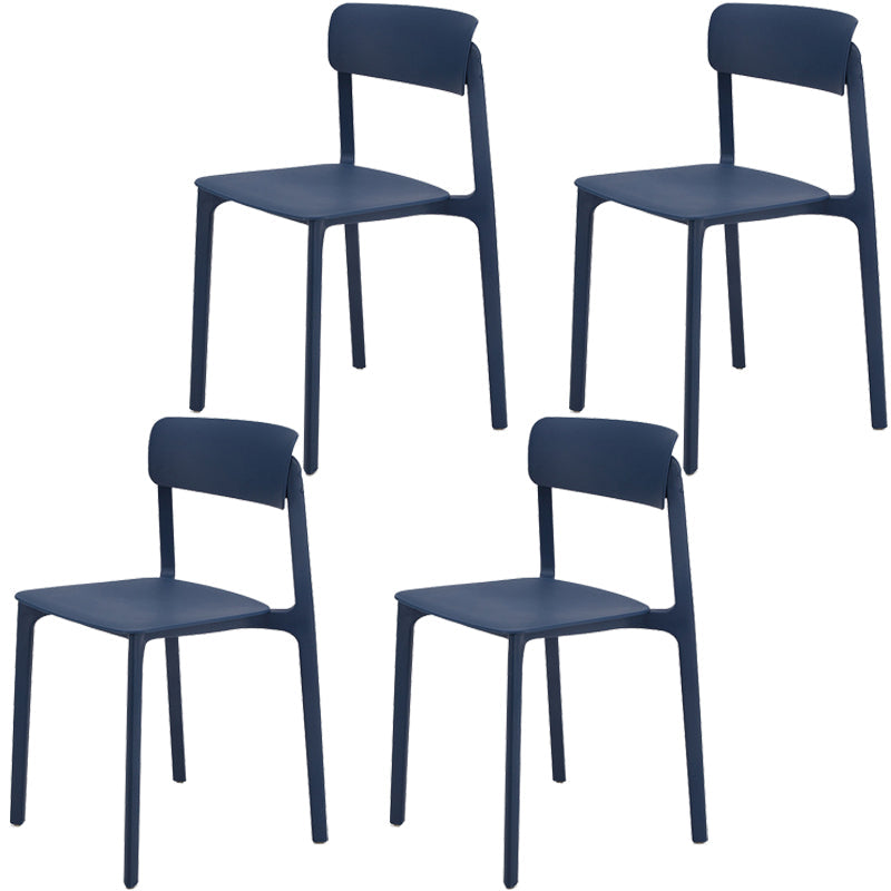 Modern Style Stackable Plastic Chair Open Back Dining Side Chair Navy 4 Piece Set Clearhalo 'Dining Chairs' 'Dining Tables & Seating' 'dining_chair' 'furn' 'furn_dining_chair' 'Furniture' 'furniture_dining_chair' 'Kitchen & Dining Furniture' 4863627