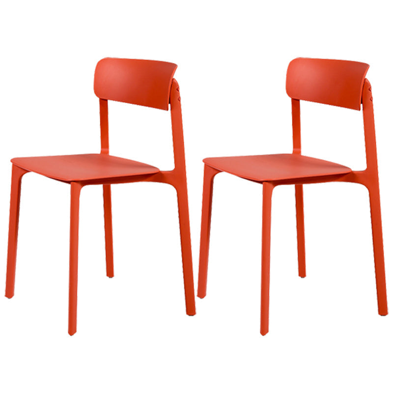 Modern Style Stackable Plastic Chair Open Back Dining Side Chair Red 2 Piece Set Clearhalo 'Dining Chairs' 'Dining Tables & Seating' 'dining_chair' 'furn' 'furn_dining_chair' 'Furniture' 'furniture_dining_chair' 'Kitchen & Dining Furniture' 4863638