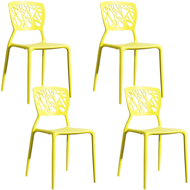 Scandinavian Plastic Kitchen and Dining Room Chair Open Back Dining Side Chair Yellow 4 Piece Set Clearhalo 'Dining Chairs' 'Dining Tables & Seating' 'dining_chair' 'furn' 'furn_dining_chair' 'Furniture' 'furniture_dining_chair' 'Kitchen & Dining Furniture' 4863666