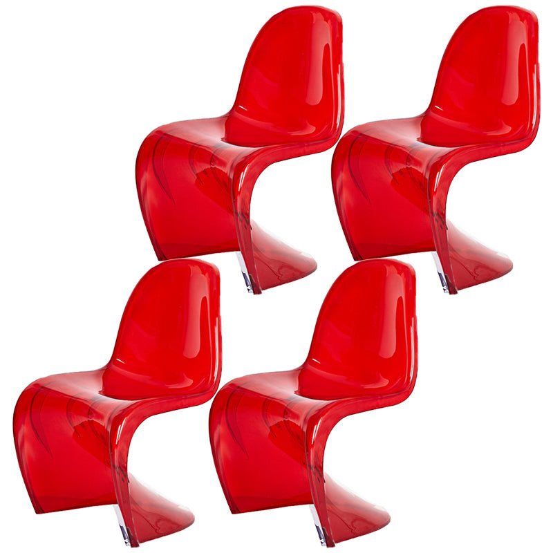 Nordic Style Armless Chair Plastic Home Side Chair for Dining Room Red Clear Set of 4 Clearhalo 'Dining Chairs' 'Dining Tables & Seating' 'dining_chair' 'Furniture' 'furniture_dining_chair' 'Kitchen & Dining Furniture' 4863684