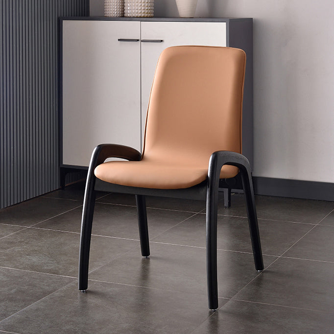 Modern Style Arm Chair Black Wood Legs Side Chair with Upholstered for Dining Room Khaki 1 Piece Clearhalo 'Dining Chairs' 'Dining Tables & Seating' 'dining_chair' 'furn' 'furn_dining_chair' 'Furniture' 'furniture_dining_chair' 'Kitchen & Dining Furniture' 4863784