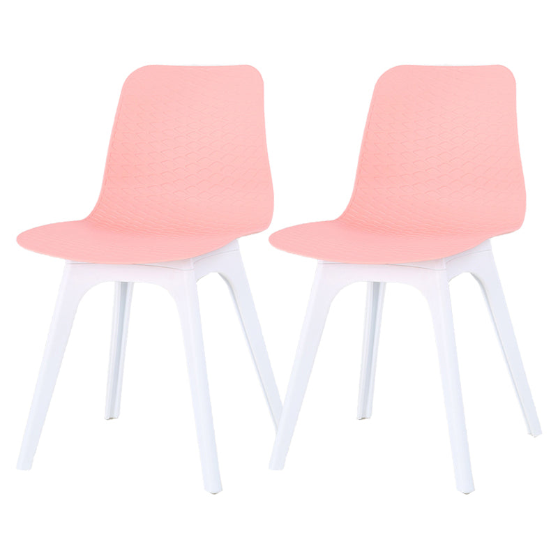 Contemporary Plastic Patio Dining Side Chair Solid Back Dining Side Chair Pink 2 Piece Set Clearhalo 'Dining Chairs' 'Dining Tables & Seating' 'dining_chair' 'furn' 'furn_dining_chair' 'Furniture' 'furniture_dining_chair' 'Kitchen & Dining Furniture' 4863854