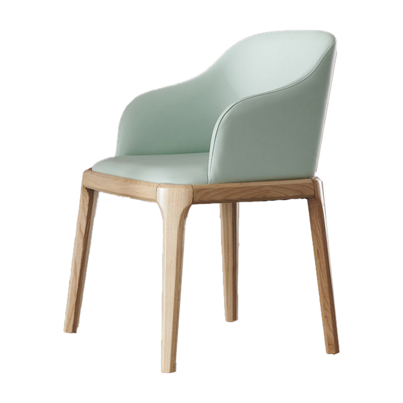 Nordic Style Arm Chair Wood and Faux Leather Chair for Dining Room Green 1 Piece Clearhalo 'Dining Chairs' 'Dining Tables & Seating' 'dining_chair' 'furn' 'furn_dining_chair' 'Furniture' 'furniture_dining_chair' 'Kitchen & Dining Furniture' 4863876