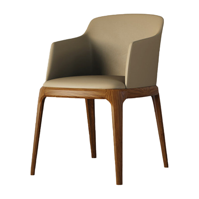 Nordic Style Arm Chair Wood and Faux Leather Chair for Dining Room Khaki 1 Piece Clearhalo 'Dining Chairs' 'Dining Tables & Seating' 'dining_chair' 'furn' 'furn_dining_chair' 'Furniture' 'furniture_dining_chair' 'Kitchen & Dining Furniture' 4863884