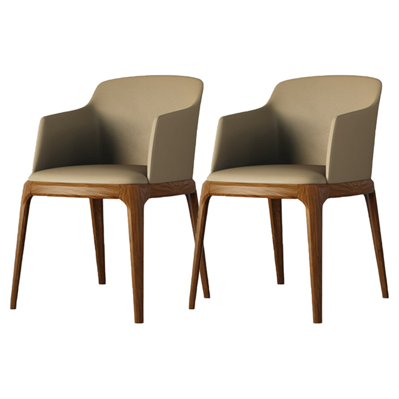 Nordic Style Arm Chair Wood and Faux Leather Chair for Dining Room Khaki 2 Piece Set Clearhalo 'Dining Chairs' 'Dining Tables & Seating' 'dining_chair' 'furn' 'furn_dining_chair' 'Furniture' 'furniture_dining_chair' 'Kitchen & Dining Furniture' 4863886