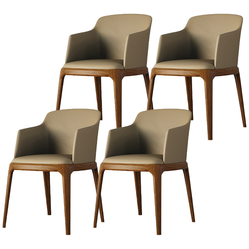 Nordic Style Arm Chair Wood and Faux Leather Chair for Dining Room Khaki 4 Piece Set Clearhalo 'Dining Chairs' 'Dining Tables & Seating' 'dining_chair' 'furn' 'furn_dining_chair' 'Furniture' 'furniture_dining_chair' 'Kitchen & Dining Furniture' 4863888
