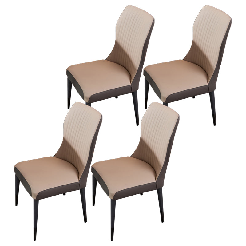 Nordic Style Armless Chair Wood PU Leather Wingback Parsons Chair for Kitchen Khaki 4 Piece Set Clearhalo 'Dining Chairs' 'Dining Tables & Seating' 'dining_chair' 'furn' 'furn_dining_chair' 'Furniture' 'furniture_dining_chair' 'Kitchen & Dining Furniture' 4863937