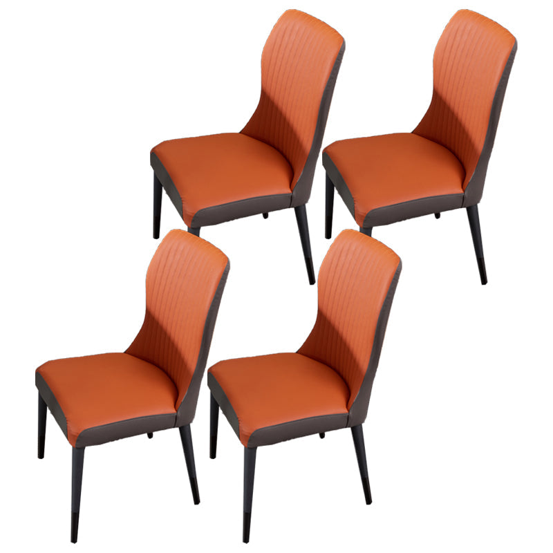 Nordic Style Armless Chair Wood PU Leather Wingback Parsons Chair for Kitchen Orange 4 Piece Set Clearhalo 'Dining Chairs' 'Dining Tables & Seating' 'dining_chair' 'furn' 'furn_dining_chair' 'Furniture' 'furniture_dining_chair' 'Kitchen & Dining Furniture' 4863940
