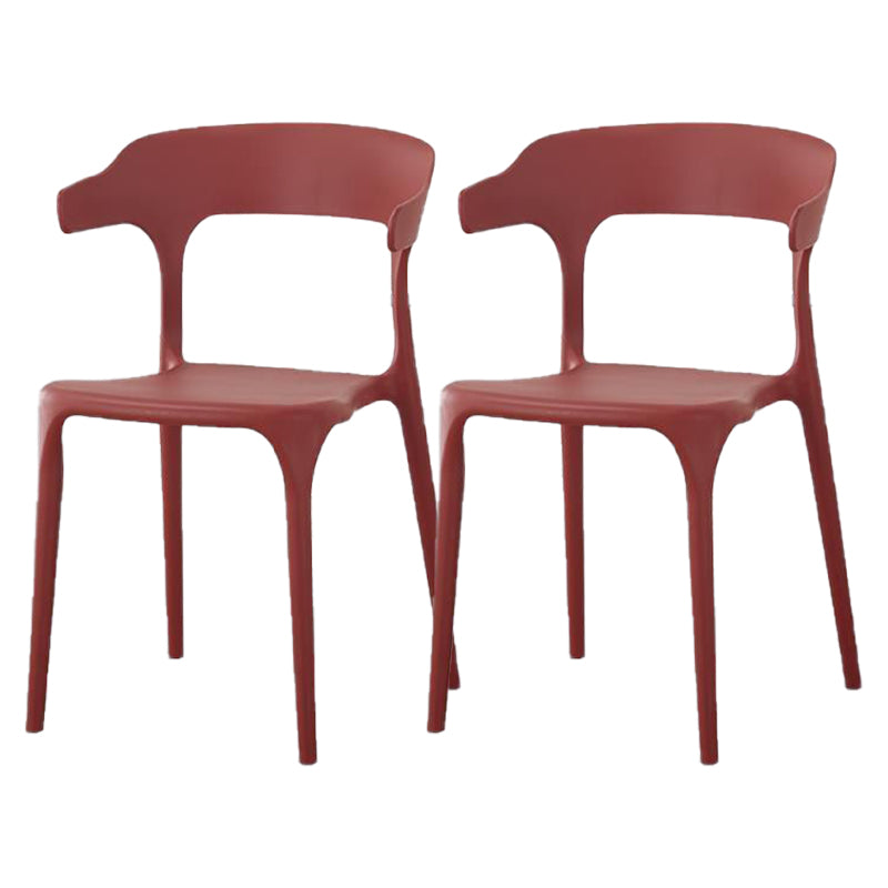 Contemporary Plastic Patio Dining Side Chair Open Back Stacking Side Chair Red 2 Piece Set Clearhalo 'Dining Chairs' 'Dining Tables & Seating' 'dining_chair' 'furn' 'furn_dining_chair' 'Furniture' 'furniture_dining_chair' 'Kitchen & Dining Furniture' 4863943