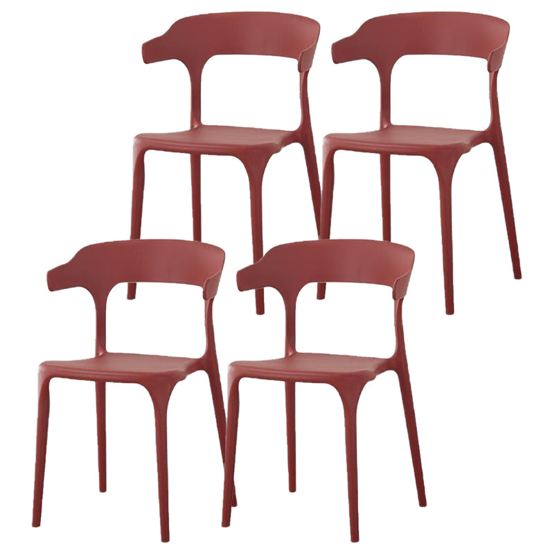 Contemporary Plastic Patio Dining Side Chair Open Back Stacking Side Chair Red 4 Piece Set Clearhalo 'Dining Chairs' 'Dining Tables & Seating' 'dining_chair' 'furn' 'furn_dining_chair' 'Furniture' 'furniture_dining_chair' 'Kitchen & Dining Furniture' 4863945