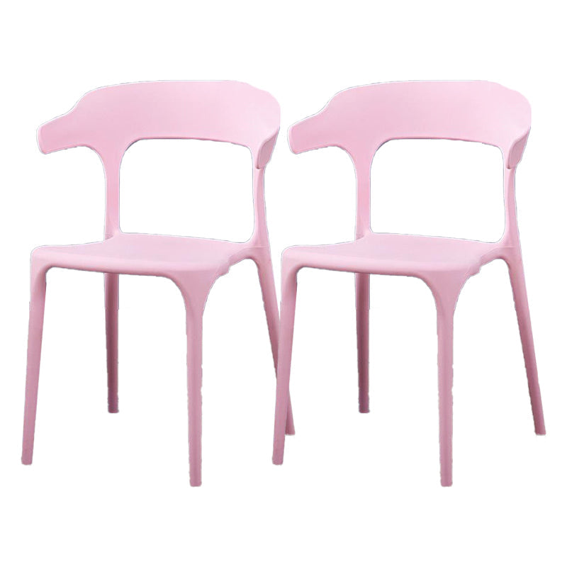 Contemporary Plastic Patio Dining Side Chair Open Back Stacking Side Chair Pink 2 Piece Set Clearhalo 'Dining Chairs' 'Dining Tables & Seating' 'dining_chair' 'furn' 'furn_dining_chair' 'Furniture' 'furniture_dining_chair' 'Kitchen & Dining Furniture' 4863948