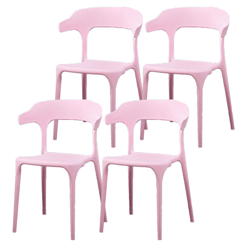 Contemporary Plastic Patio Dining Side Chair Open Back Stacking Side Chair Pink 4 Piece Set Clearhalo 'Dining Chairs' 'Dining Tables & Seating' 'dining_chair' 'furn' 'furn_dining_chair' 'Furniture' 'furniture_dining_chair' 'Kitchen & Dining Furniture' 4863951