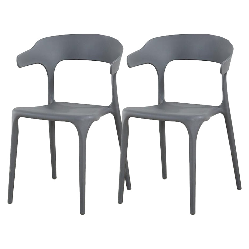 Contemporary Plastic Patio Dining Side Chair Open Back Stacking Side Chair Dark Gray 2 Piece Set Clearhalo 'Dining Chairs' 'Dining Tables & Seating' 'dining_chair' 'furn' 'furn_dining_chair' 'Furniture' 'furniture_dining_chair' 'Kitchen & Dining Furniture' 4863963