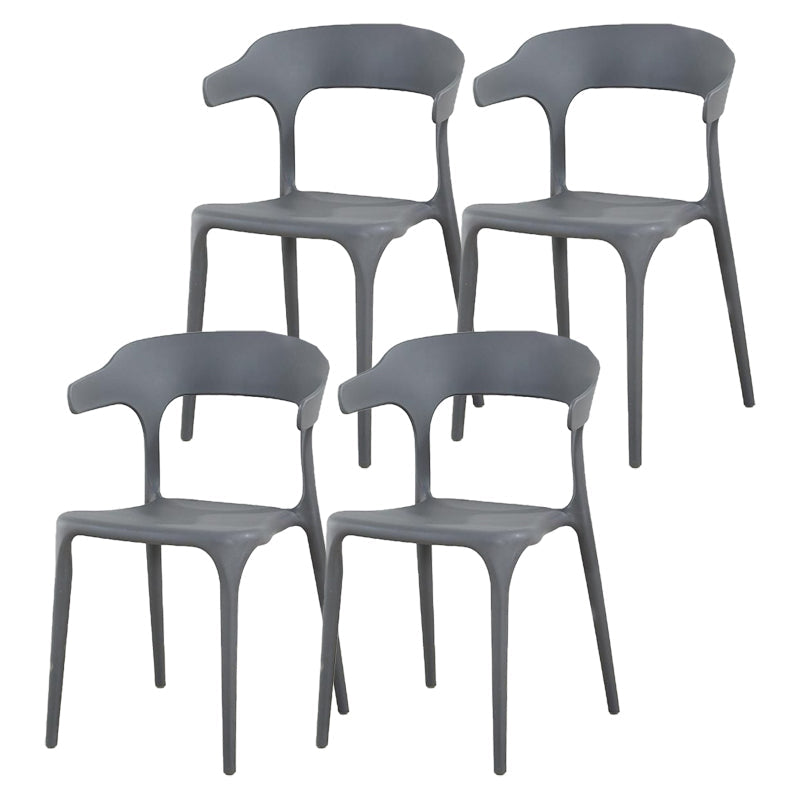 Contemporary Plastic Patio Dining Side Chair Open Back Stacking Side Chair Dark Gray 4 Piece Set Clearhalo 'Dining Chairs' 'Dining Tables & Seating' 'dining_chair' 'furn' 'furn_dining_chair' 'Furniture' 'furniture_dining_chair' 'Kitchen & Dining Furniture' 4863964