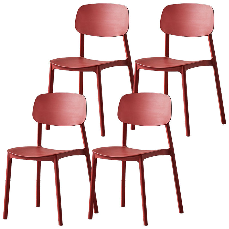 Scandinavian Plastic Patio Dining Side Chair Open Back Stacking Side Chair Red 4 Piece Set Clearhalo 'Dining Chairs' 'Dining Tables & Seating' 'dining_chair' 'furn' 'furn_dining_chair' 'Furniture' 'furniture_dining_chair' 'Kitchen & Dining Furniture' 4864013