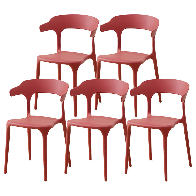 Contemporary Plastic Home Dining Side Chair Open Back Stacking Side Chair Crimson 5 Piece Set Clearhalo 'Dining Chairs' 'Dining Tables & Seating' 'dining_chair' 'furn' 'furn_dining_chair' 'Furniture' 'furniture_dining_chair' 'Kitchen & Dining Furniture' 4864033