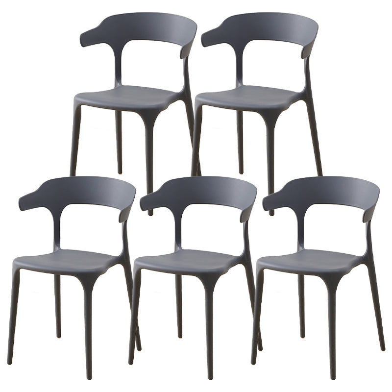 Contemporary Plastic Home Dining Side Chair Open Back Stacking Side Chair Dark Gray 5 Piece Set Clearhalo 'Dining Chairs' 'Dining Tables & Seating' 'dining_chair' 'furn' 'furn_dining_chair' 'Furniture' 'furniture_dining_chair' 'Kitchen & Dining Furniture' 4864040