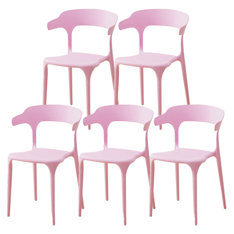 Contemporary Plastic Home Dining Side Chair Open Back Stacking Side Chair Pink 5 Piece Set Clearhalo 'Dining Chairs' 'Dining Tables & Seating' 'dining_chair' 'furn' 'furn_dining_chair' 'Furniture' 'furniture_dining_chair' 'Kitchen & Dining Furniture' 4864046