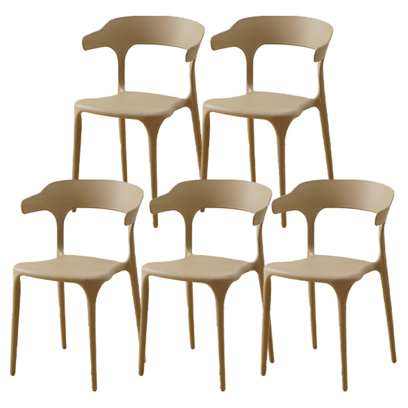 Contemporary Plastic Home Dining Side Chair Open Back Stacking Side Chair Beige 5 Piece Set Clearhalo 'Dining Chairs' 'Dining Tables & Seating' 'dining_chair' 'furn' 'furn_dining_chair' 'Furniture' 'furniture_dining_chair' 'Kitchen & Dining Furniture' 4864052