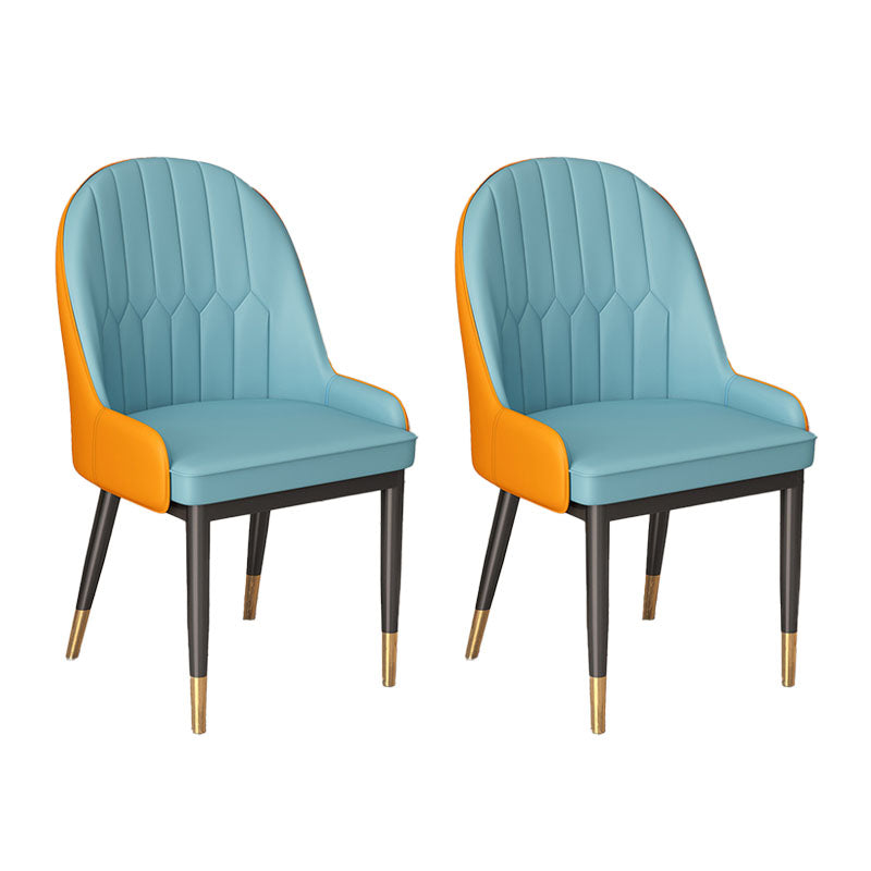 Scandinavian Style Arm Solid Back Dining Side Chair PU Leather Dining Chairs Blue-Orange 2 Piece Set Clearhalo 'Dining Chairs' 'Dining Tables & Seating' 'dining_chair' 'furn' 'furn_dining_chair' 'Furniture' 'furniture_dining_chair' 'Kitchen & Dining Furniture' 4864132