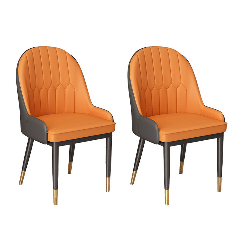 Scandinavian Style Arm Solid Back Dining Side Chair PU Leather Dining Chairs Gray-Orange 2 Piece Set Clearhalo 'Dining Chairs' 'Dining Tables & Seating' 'dining_chair' 'furn' 'furn_dining_chair' 'Furniture' 'furniture_dining_chair' 'Kitchen & Dining Furniture' 4864141
