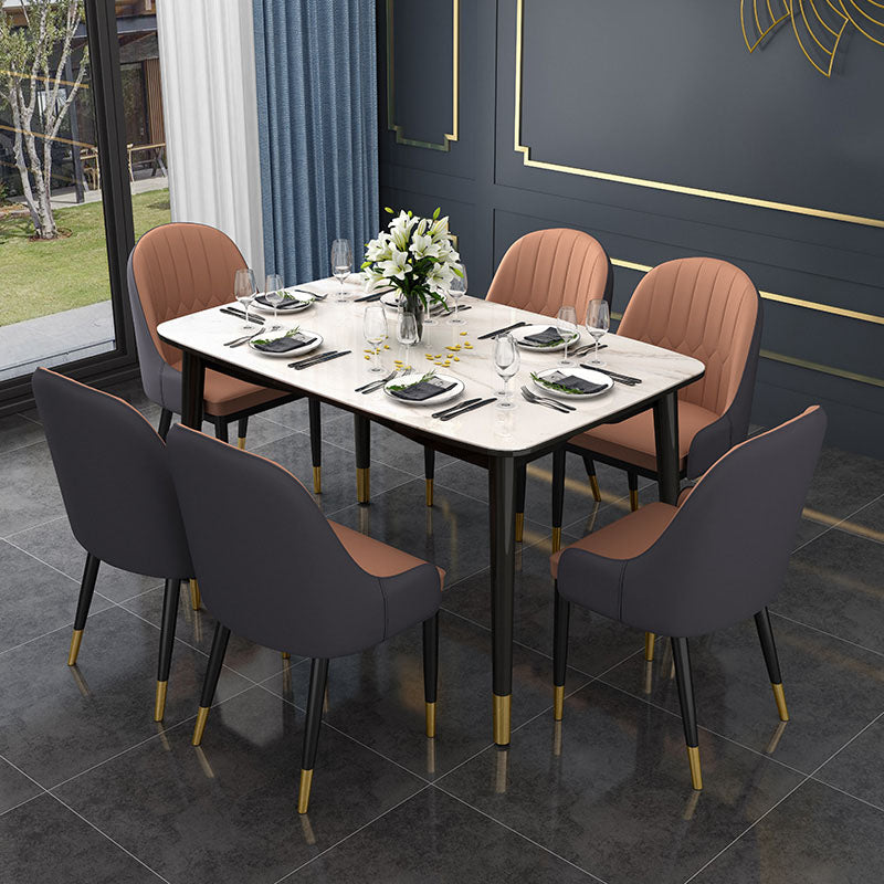 Scandinavian Style Arm Solid Back Dining Side Chair PU Leather Dining Chairs Clearhalo 'Dining Chairs' 'Dining Tables & Seating' 'dining_chair' 'furn' 'furn_dining_chair' 'Furniture' 'furniture_dining_chair' 'Kitchen & Dining Furniture' 4864144