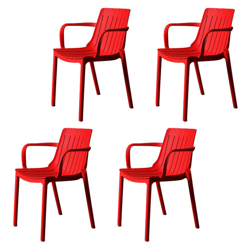 Contemporary Style Stackable Chairs Dining Arm Chairs with Plastic Legs Red 4 Piece Set Clearhalo 'Dining Chairs' 'Dining Tables & Seating' 'dining_chair' 'furn' 'furn_dining_chair' 'Furniture' 'furniture_dining_chair' 'Kitchen & Dining Furniture' 4864159