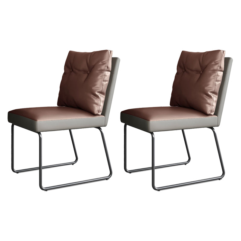 Minimalist Style Leather Dining Chairs Armless Solid Back Chair for Home Brown 2 Piece Set Clearhalo 'Dining Chairs' 'Dining Tables & Seating' 'dining_chair' 'furn' 'furn_dining_chair' 'Furniture' 'furniture_dining_chair' 'Kitchen & Dining Furniture' 4864273