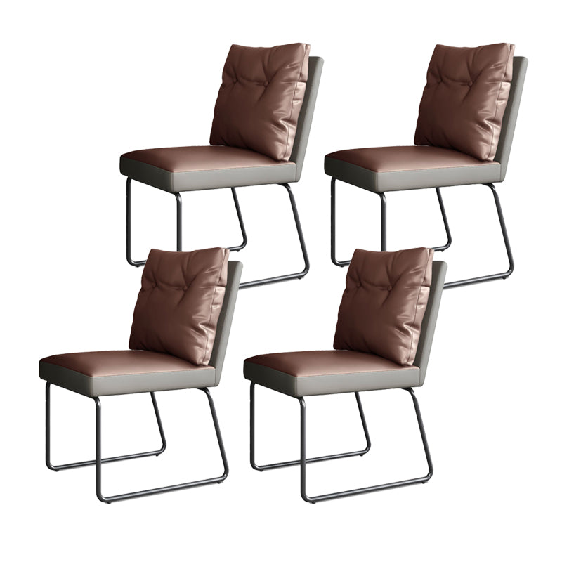 Minimalist Style Leather Dining Chairs Armless Solid Back Chair for Home Brown 4 Piece Set Clearhalo 'Dining Chairs' 'Dining Tables & Seating' 'dining_chair' 'furn' 'furn_dining_chair' 'Furniture' 'furniture_dining_chair' 'Kitchen & Dining Furniture' 4864275