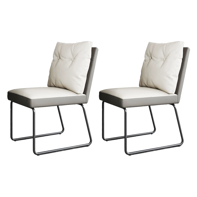Minimalist Style Leather Dining Chairs Armless Solid Back Chair for Home Off-White 2 Piece Set Clearhalo 'Dining Chairs' 'Dining Tables & Seating' 'dining_chair' 'furn' 'furn_dining_chair' 'Furniture' 'furniture_dining_chair' 'Kitchen & Dining Furniture' 4864276