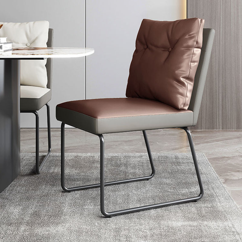 Minimalist Style Leather Dining Chairs Armless Solid Back Chair for Home Brown 1 Piece Clearhalo 'Dining Chairs' 'Dining Tables & Seating' 'dining_chair' 'furn' 'furn_dining_chair' 'Furniture' 'furniture_dining_chair' 'Kitchen & Dining Furniture' 4864287