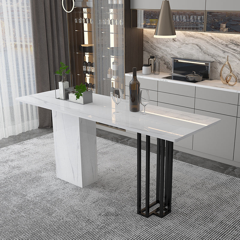 Industrial Black Steel Bar Dining Table White Stone Top Rectangle Indoor Bistro Table 47.2"L x 17.7"W x 39.4"H Without Chairs Clearhalo 'Bar Furniture' 'Bar Tables' 'bar_tables' 'furn' 'furn_bar_tables' 'Furniture' 'furniture_bar_tables' 'Kitchen & Dining Furniture' 4864361