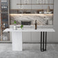 Industrial Black Steel Bar Dining Table White Stone Top Rectangle Indoor Bistro Table 55.1"L x 17.7"W x 39.4"H Without Chairs Clearhalo 'Bar Furniture' 'Bar Tables' 'bar_tables' 'furn' 'furn_bar_tables' 'Furniture' 'furniture_bar_tables' 'Kitchen & Dining Furniture' 4864362
