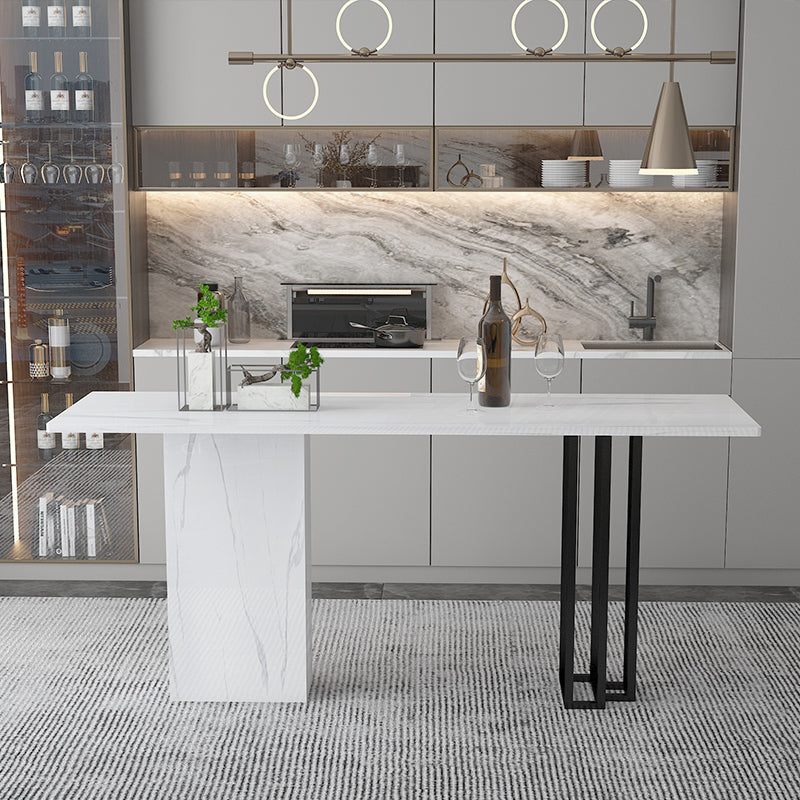 Industrial Black Steel Bar Dining Table White Stone Top Rectangle Indoor Bistro Table 55.1"L x 17.7"W x 39.4"H Without Chairs Clearhalo 'Bar Furniture' 'Bar Tables' 'bar_tables' 'furn' 'furn_bar_tables' 'Furniture' 'furniture_bar_tables' 'Kitchen & Dining Furniture' 4864362
