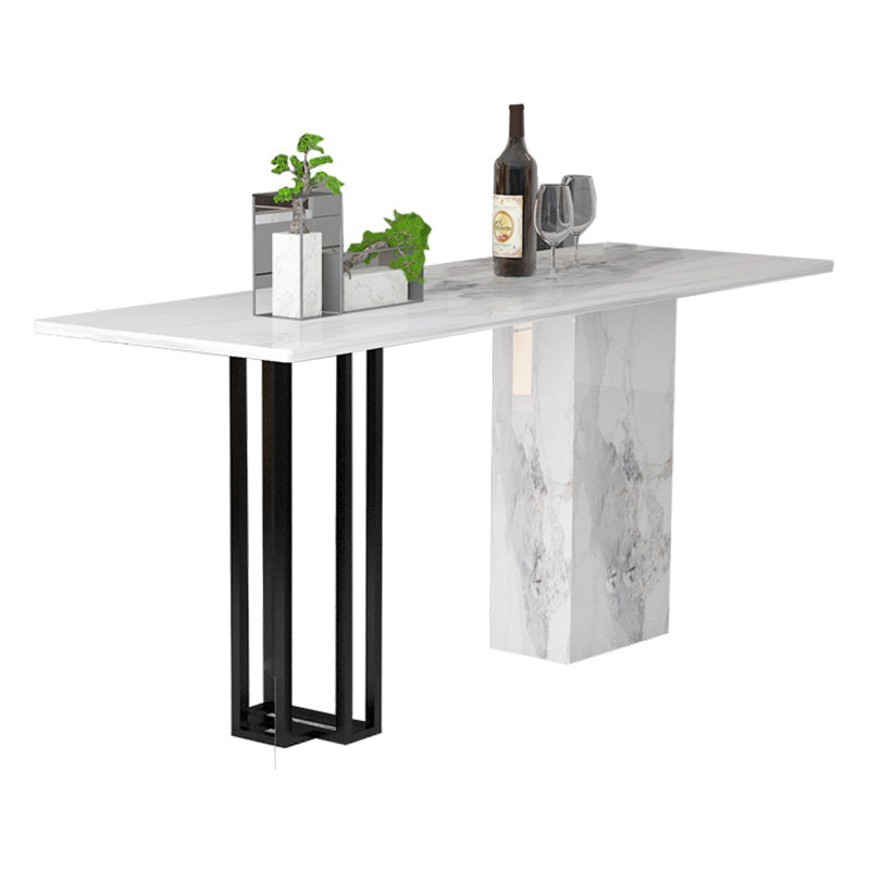 Industrial Black Steel Bar Dining Table White Stone Top Rectangle Indoor Bistro Table Without Chairs Clearhalo 'Bar Furniture' 'Bar Tables' 'bar_tables' 'furn' 'furn_bar_tables' 'Furniture' 'furniture_bar_tables' 'Kitchen & Dining Furniture' 4864365