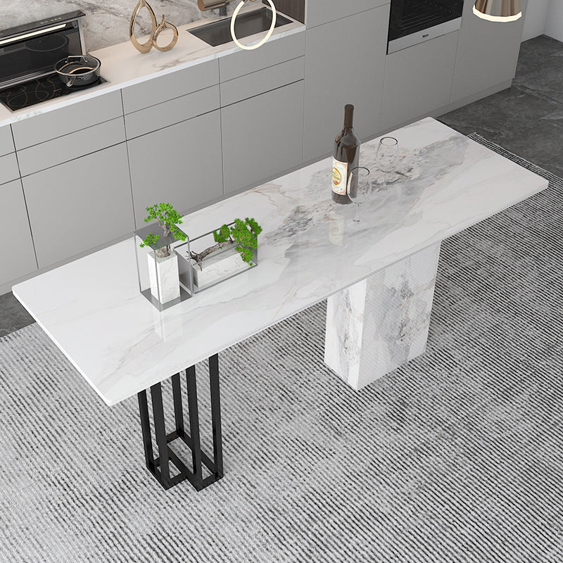 Industrial Black Steel Bar Dining Table White Stone Top Rectangle Indoor Bistro Table Clearhalo 'Bar Furniture' 'Bar Tables' 'bar_tables' 'furn' 'furn_bar_tables' 'Furniture' 'furniture_bar_tables' 'Kitchen & Dining Furniture' 4864368