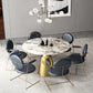 Glam Style Round Stone Top Dining Table Gold Base Dining Table for Living Room Gloss White 51.2"L x 51.2"W x 29.5"H Without Chairs Clearhalo 'Dining Tables & Seating' 'Dining Tables' 'dining_table' 'furn' 'furn_dining_table' 'Furniture' 'furniture_dining_table' 'Kitchen & Dining Furniture' 'kitchen' 'kitchen_dining_table' 4874793